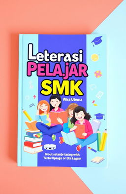 A visually appealing book cover for a textbook titled 'Leterasi Pelajar SMK Wira Utama'