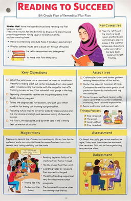 A comprehensive and visually engaging remedial plan for an 8th grade project titled 'Reading to Succeed'