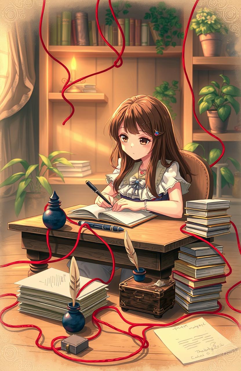 A girl sitting at a wooden desk, engrossed in writing letters