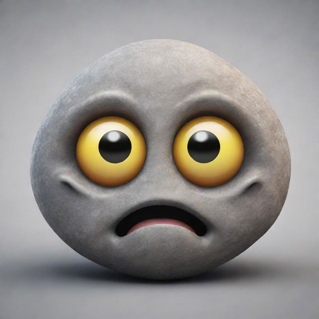 An emoji styled like a realistic, detailed stone with expressive eyes and a little smirk.