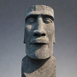 A detailed and realistic rendering of a moai statue, carved from gray stone with facial features standing out prominently.