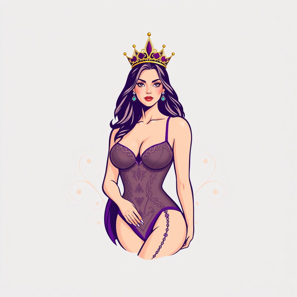 An eye-catching and attractive logo featuring a beautiful queen-like woman, elegantly dressed in luxurious lingerie