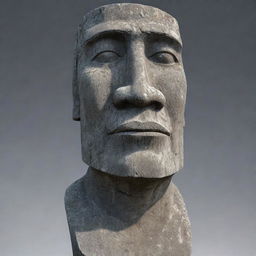 A detailed and realistic rendering of a moai statue, carved from gray stone with facial features standing out prominently.