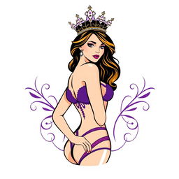 An eye-catching and attractive logo featuring a beautiful queen-like woman, elegantly dressed in luxurious lingerie
