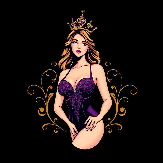 An eye-catching and attractive logo featuring a beautiful queen-like woman, elegantly dressed in luxurious lingerie