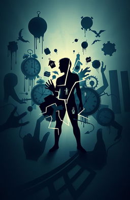 An abstract visual representation of a Freudian exploration of moral paralysis, depicting various psychological symbols like a fragmented human silhouette caught in a labyrinth of choices, intermingled with imagery of both repression and desire