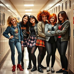A group of bully girls exuding confidence and intimidation in a school setting