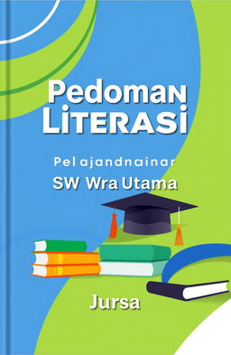 A modern and sleek cover design for a book titled 'Pedoman Literasi Pelajar SMK Wira Utama' by Jursa