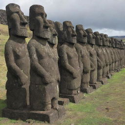 The enraged moai statue, in addition to causing chaos in a city, is now leading an army of 10,000 stone warriors that mirror its anger, ready for battle.