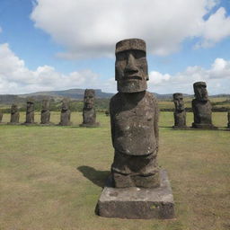 The enraged moai statue, in addition to causing chaos in a city, is now leading an army of 10,000 stone warriors that mirror its anger, ready for battle.