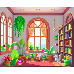 A Mario-styled room interior, featuring pixelated aesthetics reminiscent of classic video games