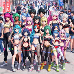 A dynamic and colorful group of futanari characters, each showcasing unique styles and personalities