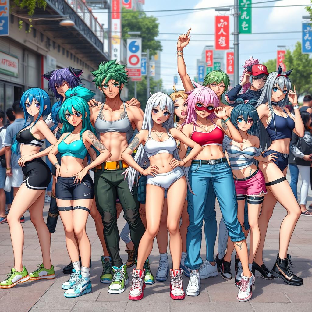 A dynamic and colorful group of futanari characters, each showcasing unique styles and personalities