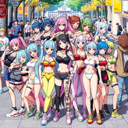 A dynamic and colorful group of futanari characters, each showcasing unique styles and personalities