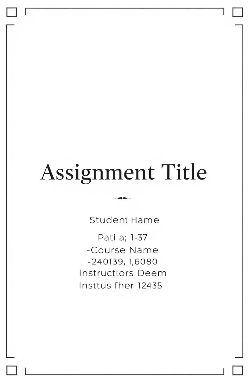 An elegant and professional assignment cover page design featuring the title 'Assignment Title' prominently at the center in bold, stylish lettering