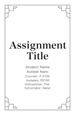 An elegant and professional assignment cover page design featuring the title 'Assignment Title' prominently at the center in bold, stylish lettering