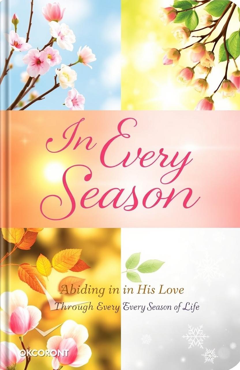 A beautifully designed cover for a 30-day women's daily devotional titled 'In Every Season: Abiding in His Love Through Every Season of Life'