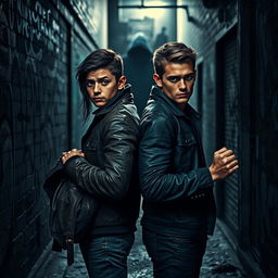 A gritty urban scene depicting themes of friendship, betrayal, and loyalty