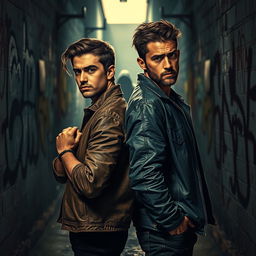 A gritty urban scene depicting themes of friendship, betrayal, and loyalty