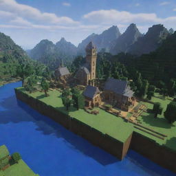 Infuse the image with a sense of sudden drama. The placid Minecraft village gets a surprise visitor - a foreboding vindicator, casting an ominous contrast to the previously serene scenery.