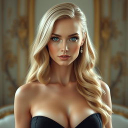 Seren Odette Beaumont, a striking and elegant woman embodying an aura of wealth and power