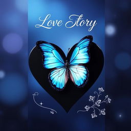 A captivating book cover design featuring a striking blue butterfly gracefully perched on a stylized black heart