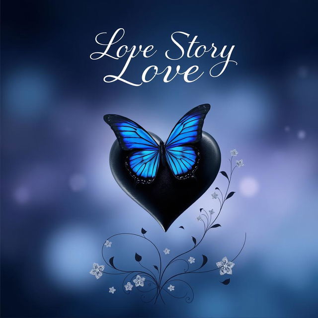 A captivating book cover design featuring a striking blue butterfly gracefully perched on a stylized black heart