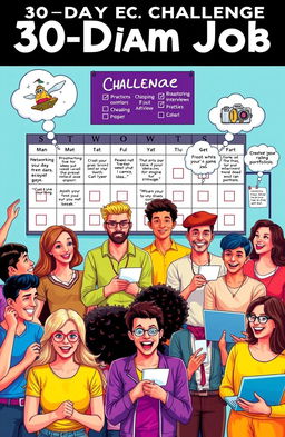 A vibrant and motivational scene depicting a 30-day challenge for achieving a dream job