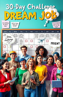 A vibrant and motivational scene depicting a 30-day challenge for achieving a dream job