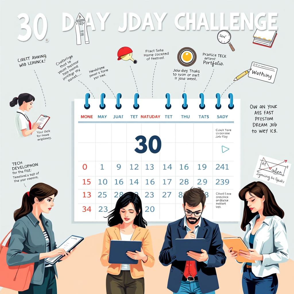 A motivating and inspiring scene representing a 30-day challenge for achieving a dream job