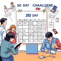 A motivating and inspiring scene representing a 30-day challenge for achieving a dream job