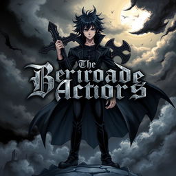 An anime style album cover for a black metal band featuring a mysterious character standing confidently, holding a large cross