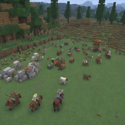 Re-visualize the Minecraft scene: the mounted pillager forces are shown in retreat, fleeing in disarray and fright due to Steve's bold counterattack.