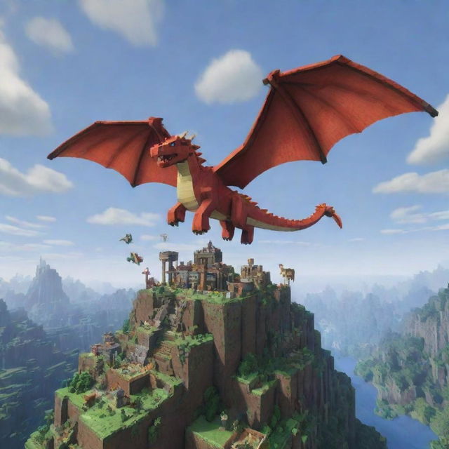 Create an epic scene in the Minecraft world, where Steve summons 10,000 dragons soaring majestically in the sky above, ready to assist in his battle against the zombie horde.