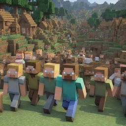 Re-visualize the Minecraft village scene to show villagers emerging from their homes, filled with immense pride and respect for Steve. Their faces reflect admiration and gratitude as they cheer for their hero.