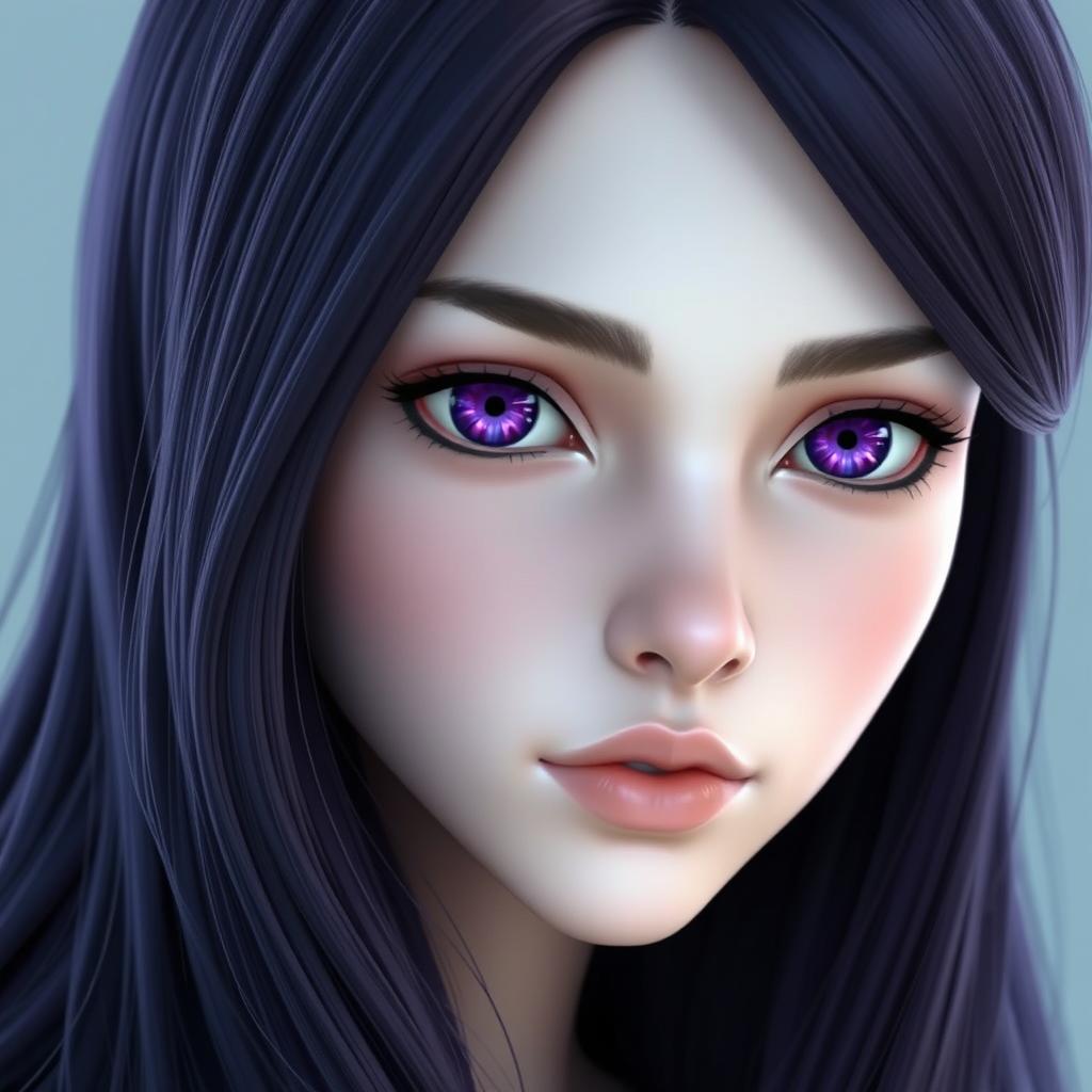 A 3D rendered portrait of an enchanting young lady with a cold expression