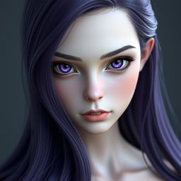 A 3D rendered portrait of an enchanting young lady with a cold expression