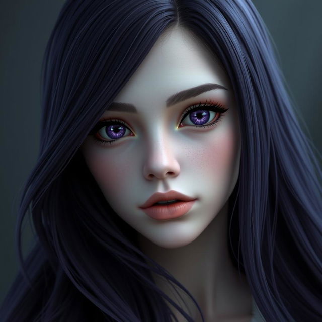 A 3D rendered portrait of an enchanting young lady with a cold expression