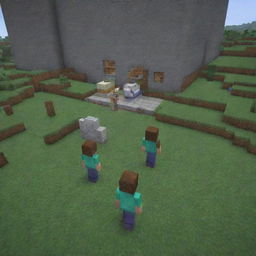 Adjust the Minecraft scene to show Steve being carefully led into a block-built hospital, with villagers looking on in somber silence, their faces mirroring the gravity of the situation.