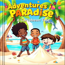 A vibrant and colorful children's book cover featuring a tropical Caribbean beach scene