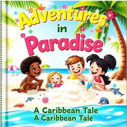 A vibrant and colorful children's book cover featuring a tropical Caribbean beach scene