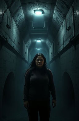 A dark and ominous underground shelter filled with concrete labyrinths