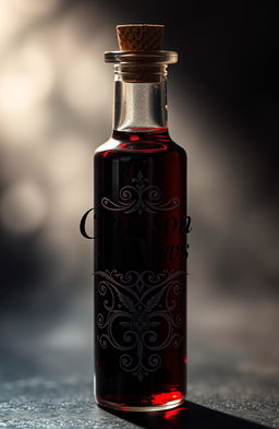 A mystical blood vial featuring intricate, ornate designs engraved into the glass