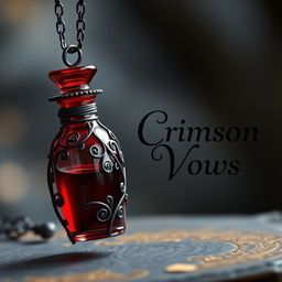 A stunning blood vial necklace featuring intricate, ornate designs that wrap around the vial, creating a visually captivating accessory