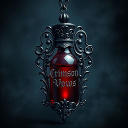 A breathtaking blood vial necklace showcasing intricate gothic designs that elegantly encase the dark ruby red vial