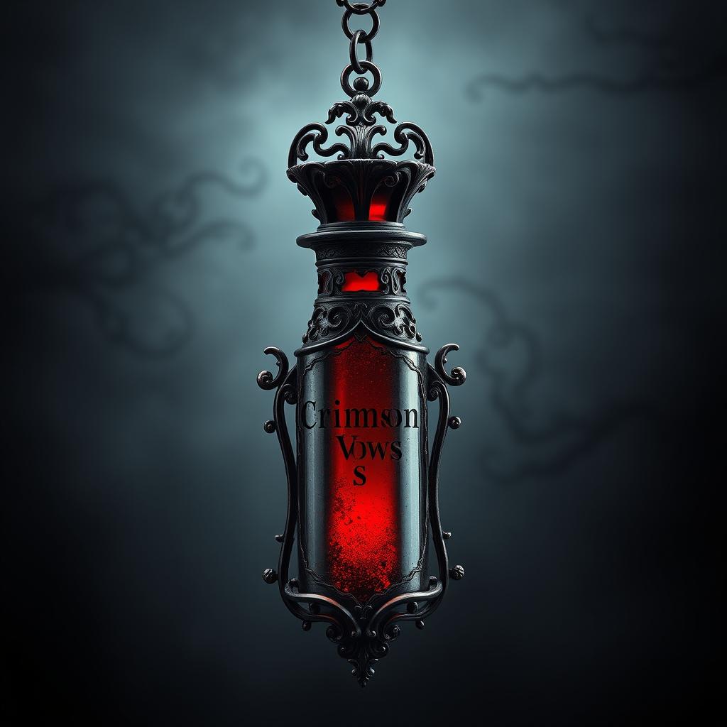 A breathtaking blood vial necklace showcasing intricate gothic designs that elegantly encase the dark ruby red vial