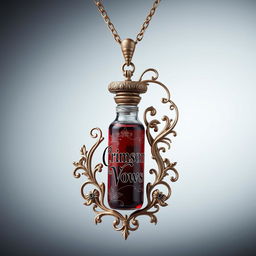 An elegantly crafted blood vial necklace featuring intricate designs that beautifully embellish the vial