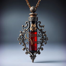 An elegantly crafted blood vial necklace featuring intricate designs that beautifully embellish the vial