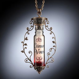 An elegantly crafted blood vial necklace featuring intricate designs that beautifully embellish the vial