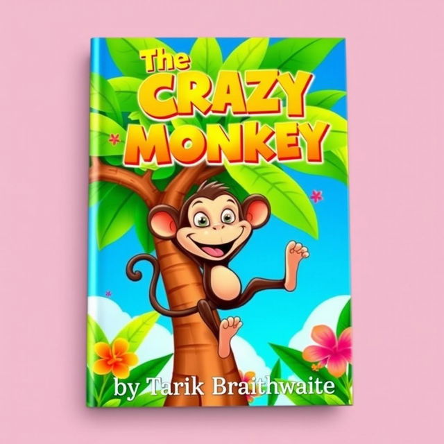 A vibrant and whimsical book cover for 'The Crazy Monkey' by Tarik Braithwaite